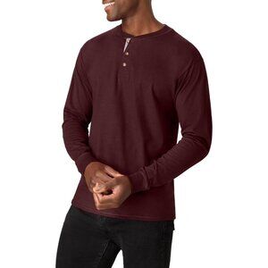 T Beefy Mens Cotton Henley Long Berry Sleeve Shirt Casual Classic Soft Tee Top